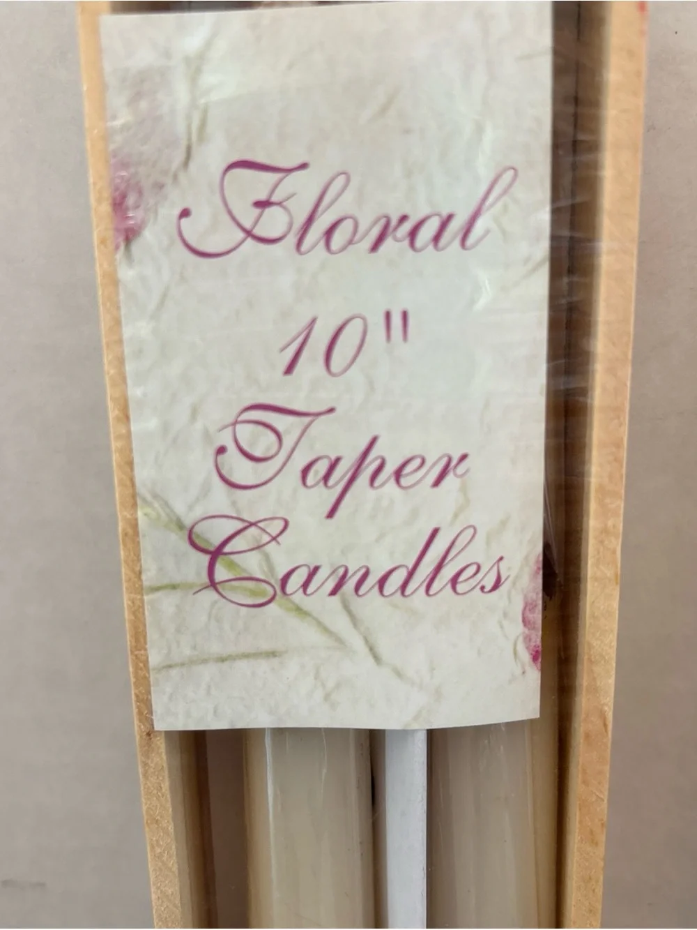 New Vtg. Flowered Taper Candles 2 Pairs 10